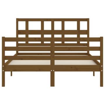 Honey Brown Small Double Bed Frame with Headboard - Solid Wood