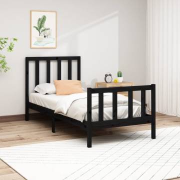 Black Solid Pine Bed Frame 90x200 cm - Modern Design