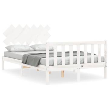 Stylish White Double Bed Frame with Headboard - Solid Wood