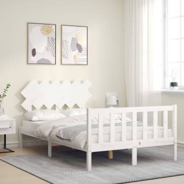 Stylish White Double Bed Frame with Headboard - Solid Wood