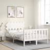 Stylish White Double Bed Frame with Headboard - Solid Wood