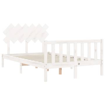 Stylish White Double Bed Frame with Headboard - Solid Wood