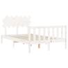 Stylish White Double Bed Frame with Headboard - Solid Wood