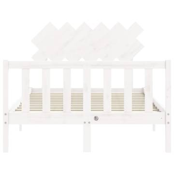 Stylish White Double Bed Frame with Headboard - Solid Wood