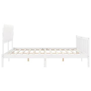 Stylish White Double Bed Frame with Headboard - Solid Wood