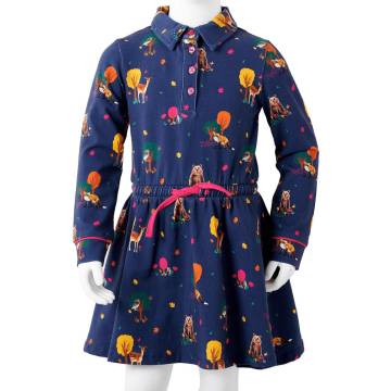 Kids' Dress with Long Sleeves & Drawstring - Navy 128