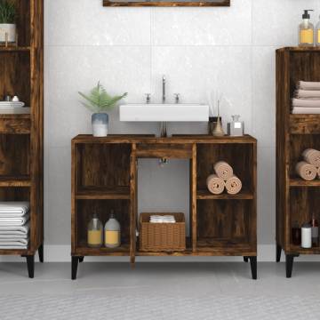 Sink Cabinet Smoked Oak 80x33x60 cm - Stylish Bathroom Storage