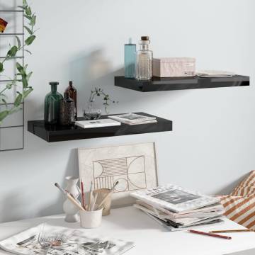 Stylish Floating Wall Shelves - High Gloss Black - 2 pcs