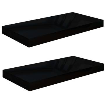 Stylish Floating Wall Shelves - High Gloss Black - 2 pcs