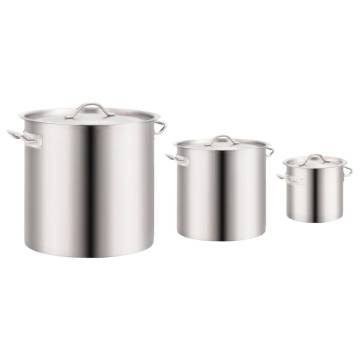 3 Piece Stainless Steel Stock Pot Set - 50/21/6 L | Hipomarket