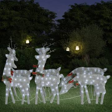 Christmas Reindeers 6 pcs - Silver Cold White Mesh Decorations