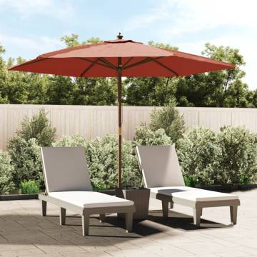 Garden Parasol with Wooden Pole - Terracotta 299x240 cm