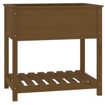 Planter with Shelf - Honey Brown Solid Wood Pine | HiPo Market