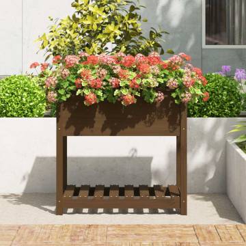 Planter with Shelf - Honey Brown Solid Wood Pine | HiPo Market