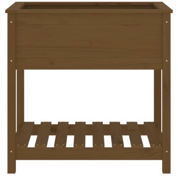 Planter with Shelf - Honey Brown Solid Wood Pine | HiPo Market