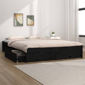 Black Bed Frame with Drawers 140x200 cm - Hipomarket