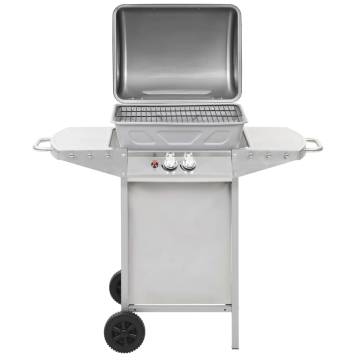 Gas BBQ Grill with 2 Cooking Zones - Silver Stainless Steel