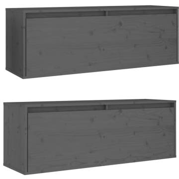 Wall Cabinets 2 pcs Grey - Solid Pine Wood | Hipomarket UK