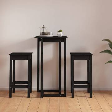 3 Piece Black Solid Wood Pine Bar Set | Hipomarket UK