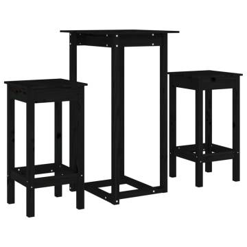 3 Piece Black Solid Wood Pine Bar Set | Hipomarket UK