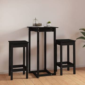 3 Piece Black Solid Wood Pine Bar Set | Hipomarket UK