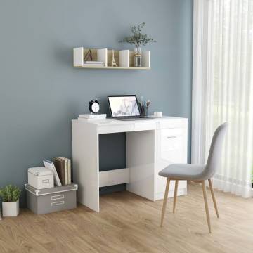 High Gloss White Desk - Modern Engineered Wood 100x50 cm