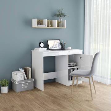 High Gloss White Desk - Modern Engineered Wood 100x50 cm