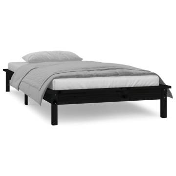 LED Bed Frame Black 90x200 cm - Solid Pine Wood | Hipo Market