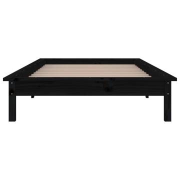 LED Bed Frame Black 90x200 cm - Solid Pine Wood | Hipo Market