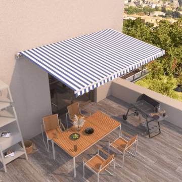 Manual Retractable Awning 500x350 cm - Blue & White | HipoMarket