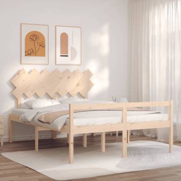 Solid Wood King Size Bed Frame with Headboard - Stylish & Sturdy