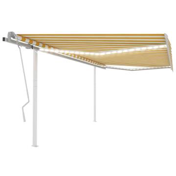 Manual Retractable Awning with LED - 4x3m Yellow & White