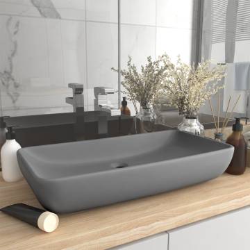 Luxury Rectangular Matt Light Grey Basin 71x38 cm Ceramic