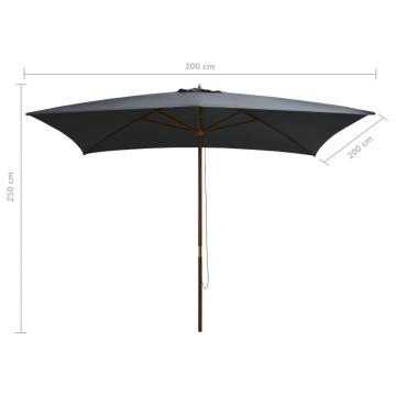 Elegant Outdoor Parasol with Wooden Pole - 200x300 cm Anthracite