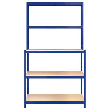 5-Layer Work Table with Shelves - Blue Steel & Wood | HipoMarket