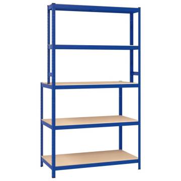 5-Layer Work Table with Shelves - Blue Steel & Wood | HipoMarket