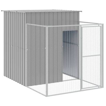 Light Grey Dog House with Run - Galvanised Steel | HipoMarket