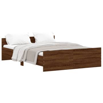 Brown Oak Double Bed Frame with Headboard & Footboard - 135x190 cm