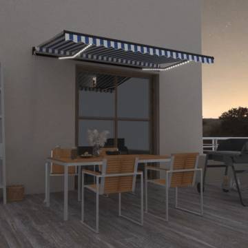 Manual Retractable Awning with LED - 450x350 cm Blue & White