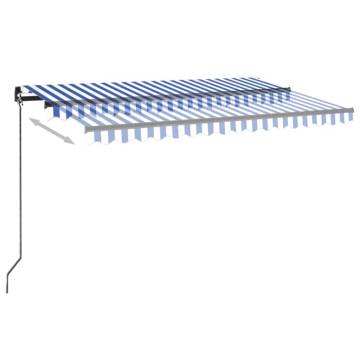 Manual Retractable Awning with LED - 450x350 cm Blue & White