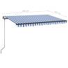 Manual Retractable Awning with LED - 450x350 cm Blue & White