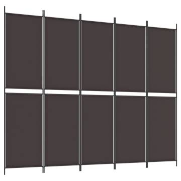 5-Panel Room Divider Brown 250x200 cm Fabric - HipoMarket