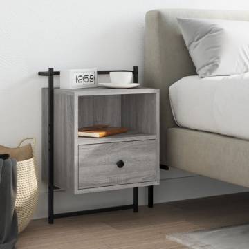 Wall-Mounted Grey Sonoma Bedside Cabinet - 40x30x61 cm