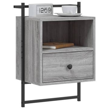 Wall-Mounted Grey Sonoma Bedside Cabinet - 40x30x61 cm