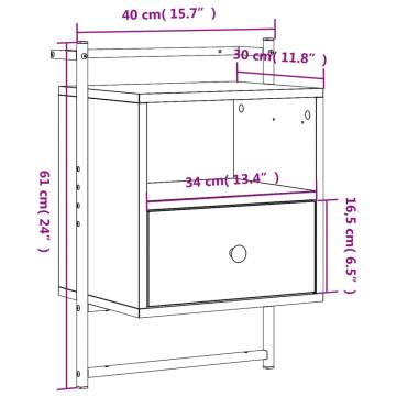 Wall-Mounted Grey Sonoma Bedside Cabinet - 40x30x61 cm