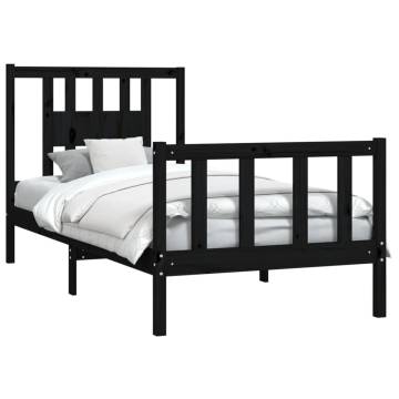 Black Solid Wood Pine Bed Frame with Headboard - 100x200 cm