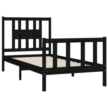 Black Solid Wood Pine Bed Frame with Headboard - 100x200 cm