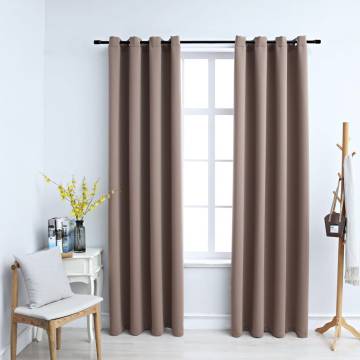 Taupe Blackout Curtains with Metal Rings - 140x175 cm