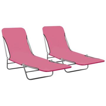 Folding Sun Loungers 2 pcs - Pink Steel & Fabric