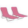 Folding Sun Loungers 2 pcs - Pink Steel & Fabric